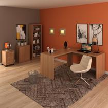 Conjunto de Escritório com Balcão, Estante, Gaveteiro e Mesa Angular em L 157,3cm MDP Amêndoa Tecnomobili