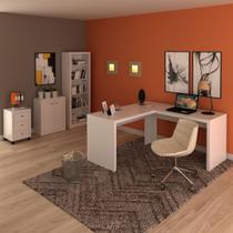 Conjunto de Escritório com Balcão, Estante, Gaveteiro e Mesa Angular em L 157,3cm MDP Branco Tecnomobili Conjunto de Escritório com Balcão, Estante, Gaveteiro e Mesa Angular em L 157,3cm MDP Branco Tecnomobili