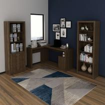 Conjunto de Escritório com Estante, Armário 2 Portas e Mesa 138,5cm Formato em L 2 Gavetas MDP Nogal Tecnomobili