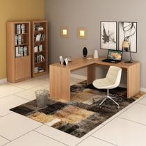 Conjunto de Escritório com Estante, Armário Alto com 2 Portas e Mesa Angular em L 157,3cm MDP Amêndoa Tecnomobili