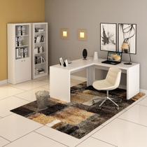 Conjunto de Escritório com Estante, Armário Alto com 2 Portas e Mesa Angular em L 157,3cm MDP Branco Tecnomobili