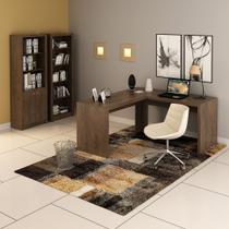 Conjunto de Escritório com Estante, Armário Alto com 2 Portas e Mesa Angular em L 157,3cm MDP Rústico Tecnomobili
