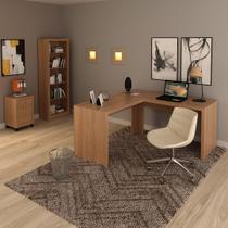 Conjunto de Escritório com Estante, Gaveteiro 3 Gavetas e Mesa para Angular em L 157,3cm MDP Amêndoa Tecnomobili Conjunto de Escritório com Estante, Gaveteiro 3 Gavetas e Mesa para Angular em L 157,3cm MDP Amêndoa Tecnomobili