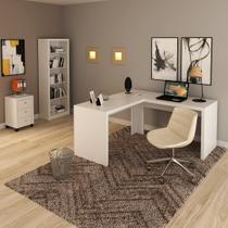 Conjunto de Escritório com Estante, Gaveteiro 3 Gavetas e Mesa para Angular em L 157,3cm MDP Branco Tecnomobili Conjunto de Escritório com Estante, Gaveteiro 3 Gavetas e Mesa para Angular em L 157,3cm MDP Branco Tecnomobili