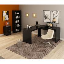 Conjunto de Escritório com Estante, Gaveteiro 3 Gavetas e Mesa para Angular em L 157,3cm MDP Preto Tecnomobili Conjunto de Escritório com Estante, Gaveteiro 3 Gavetas e Mesa para Angular em L 157,3cm MDP Preto Tecnomobili