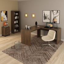 Conjunto de Escritório com Estante, Gaveteiro 3 Gavetas e Mesa para Angular em L 157,3cm MDP Rústico Tecnomobili Conjunto de Escritório com Estante, Gaveteiro 3 Gavetas e Mesa para Angular em L 157,3cm MDP Rústico Tecnomobili