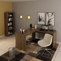 Conjunto de Escritório com Esttante 5 Prateleiras e Mesa Angular em L 157,3cm MDP Nogal Tecnomobili