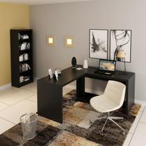 Conjunto de Escritório com Esttante 5 Prateleiras e Mesa Angular em L 157,3cm MDP Preto Tecnomobili Conjunto de Escritório com Esttante 5 Prateleiras e Mesa Angular em L 157,3cm MDP Preto Tecnomobili