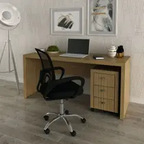 Conjunto de Escritório com Gaveteiro com Rodinhas 3 Gavetas e Mesa para Escritório 163cm MDP Amêndoa Tecnomobili