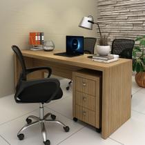 Conjunto de Escritório com Gaveteiro com Rodinhas 3 Gavetas e Mesa para Escritório 180cm MDP Amêndoa Tecnomobili