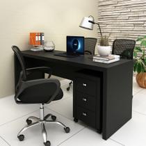Conjunto de Escritório com Gaveteiro com Rodinhas 3 Gavetas e Mesa para Escritório 180cm MDP Preto Tecnomobili