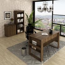 Conjunto de Escritório com Mesa 127cm, Armário com 4 Prateleiras e Balcão 2 Portas MDP Nogal Tecnomobili