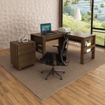 Conjunto de Escritório com Mesa 136cm em L e Gaveteiro com Chave e Rodinhas MDP Branco Tecnomobili