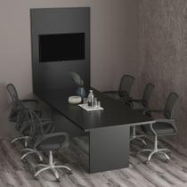 Conjunto de Escritório com Mesa de Reunião 220cm e Painel Suspenso até 37 Polegadas MDP Preto Tecnomobili Conjunto de Escritório com Mesa de Reunião 220cm e Painel Suspenso até 37 Polegadas MDP Preto Tecnomobili