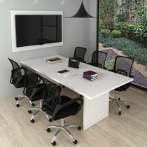 Conjunto de Escritório com Mesa de Reunião 220cm e Painel Suspenso até 42 Polegadas MDP Amêndoa Tecnomobili