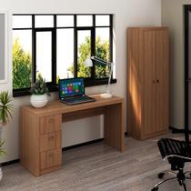 Conjunto de Escritório com Mesa Reta com 3 Gavetas e Armário com 2 Portas 5 Prateleiras MDP Amêndoa Tecnomobili Conjunto de Escritório com Mesa Reta com 3 Gavetas e Armário com 2 Portas 5 Prateleiras MDP Amêndoa Tecnomobili