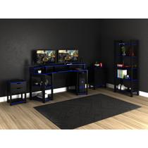 Conjunto de Escritório Gamer com Gaveteiro, Mesa para 2 Monitores , Armário e Estante MDP Preto Tecnomobili Conjunto de Escritório Gamer com Gaveteiro, Mesa para 2 Monitores , Armário e Estante MDP Preto Tecnomobili