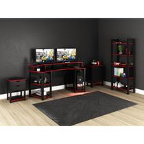 Conjunto de Escritório Gamer com Gaveteiro, Mesa para 2 Monitores , Armário e Estante MDP Preto Tecnomobili Conjunto de Escritório Gamer com Gaveteiro, Mesa para 2 Monitores , Armário e Estante MDP Preto Tecnomobili