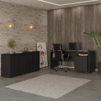 Conjunto De Escritório Office 3 Peças Mesa Gaveteiro Balcão - Preto Preto Conjunto De Escritório Office 3 Peças Mesa Gaveteiro Balcão - Preto Preto