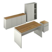 Conjunto de Escritório Office 4 Peças Mesa Gaveteiro Organizador Balcão Buffet Armário Livreiro Athenas Via Nossa