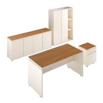 Conjunto de Escritório Office 4 Peças Mesa Gaveteiro Organizador Balcão Buffet Armário Livreiro Athenas Via Nossa