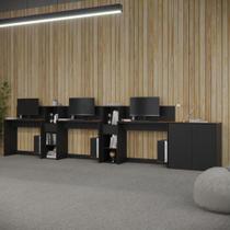 Conjunto de Escritório Smart 2 Livreiro 1 Buffet e 3 Mesas 90cm Conjunto de Escritório Smart 2 Livreiro 1 Buffet e 3 Mesas 90cm