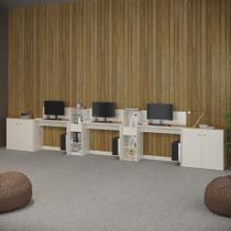 Conjunto de Escritório Smart 2 Livreiro 2 Buffet e 3 Mesas 90cm Conjunto de Escritório Smart 2 Livreiro 2 Buffet e 3 Mesas 90cm