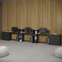Conjunto de Escritório Smart 2 Livreiro 2 Buffet e 3 Mesas 90cm