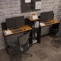 Conjunto De Escritório Tech 1 Livreiro E 2 Mesas 90cm - Vian - Preto E Cedro Preto E Cedro Conjunto De Escritório Tech 1 Livreiro E 2 Mesas 90cm - Vian - Preto E Cedro Preto E Cedro