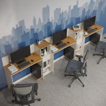 Conjunto De Escritório Tech 2 Livreiro E 3 Mesas 90cm - Vian - Off White E Cedro Off White E Cedro Conjunto De Escritório Tech 2 Livreiro E 3 Mesas 90cm - Vian - Off White E Cedro Off White E Cedro