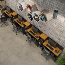 Conjunto De Escritório Tech 3 Livreiro E 4 Mesas 90cm - Vian - Preto E Cedro Preto E Cedro Conjunto De Escritório Tech 3 Livreiro E 4 Mesas 90cm - Vian - Preto E Cedro Preto E Cedro