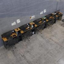 Conjunto De Escritório Tech 4 Livreiro E 5 Mesas 90cm - Vian - Preto E Cedro Preto E Cedro Conjunto De Escritório Tech 4 Livreiro E 5 Mesas 90cm - Vian - Preto E Cedro Preto E Cedro