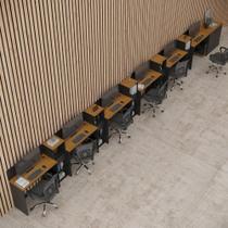 Conjunto De Escritório Tech 5 Livreiro 1 Buffet E 6 Mesas 90 - Preto E Cedro Preto E Cedro