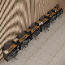 Conjunto De Escritório Tech 5 Livreiro E 6 Mesas 90cm - Vian - Preto E Cedro Preto E Cedro Conjunto De Escritório Tech 5 Livreiro E 6 Mesas 90cm - Vian - Preto E Cedro Preto E Cedro