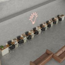 Conjunto De Escritório Tech 7 Livreiro 2 Buffet E 8 Mesas 90 - Off White E Cedro Off White E Cedro