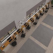 Conjunto De Escritório Tech 8 Livreiro 2 Buffet E 9 Mesas 90 - Off White E Cedro Off White E Cedro