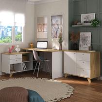 Conjunto de Escrivaninha com Armário de Escritório 2 PT 2 GV Gold Toq Olmo e Branco Conjunto de Escrivaninha com Armário de Escritório 2 PT 2 GV Gold Toq Olmo e Branco