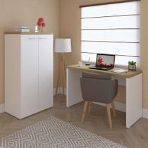 Conjunto de Escrivaninha com Armário de Escritório Toq 2 PT Branco e Olmo 140 cm
