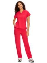 Conjunto de esfoliantes COZYFIT para mulheres blusa com decote em V e calça reta com 9 bolsos, roupa de trabalho unissex resistente a rugas, Viva Magenta, M