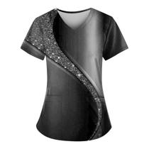 Conjunto de esfoliantes NAMTYQX com estampa sólida com decote em V e manga curta para mulheres