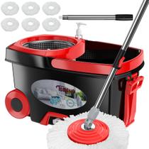 Conjunto de esfregões e baldes giratórios FunClean 360 com 6 cabeças de microfibra