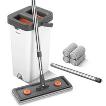 Conjunto de esfregões e baldes JUDRDO Flat Mop 61 cm com 4 almofadas de microfibra