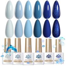 Conjunto de esmalte de gel Born Pretty Blue de 6 cores com glitter