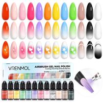 Conjunto de esmaltes Airbrush Gel Vrenmol 12 unidades, 12 cores brilhantes