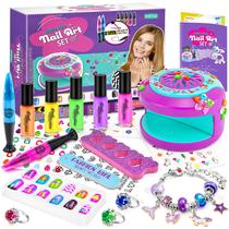 Conjunto de esmaltes BATTOP Kids com secador, unhas falsas e adesivos