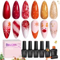 Conjunto de esmaltes de gel Beetles, 6x7,5 ml, vermelho, laranja, dourado, glitter