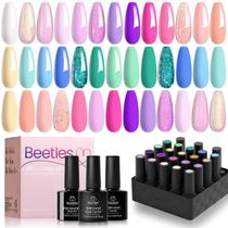 Conjunto de esmaltes de gel Beetles Purple 20 cores rosa choque, roxo, verde cintilante, unicórnio, manicure, brilho brilhante, manicure, macaron, kit de esmalte em gel pastel com base fosca brilhante