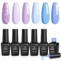 Conjunto de esmaltes de gel besouros, 6 cores, glitter, azul celeste, roxo Conjunto de esmaltes de gel besouros, 6 cores, glitter, azul celeste, roxo