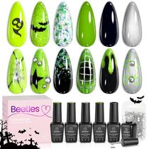 Conjunto de esmaltes de gel besouros verde neon com preto e prata Conjunto de esmaltes de gel besouros verde neon com preto e prata