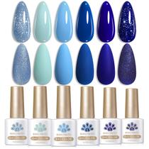 Conjunto de esmaltes de gel Born Pretty Blue, 6 cores com luz UV Conjunto de esmaltes de gel Born Pretty Blue, 6 cores com luz UV